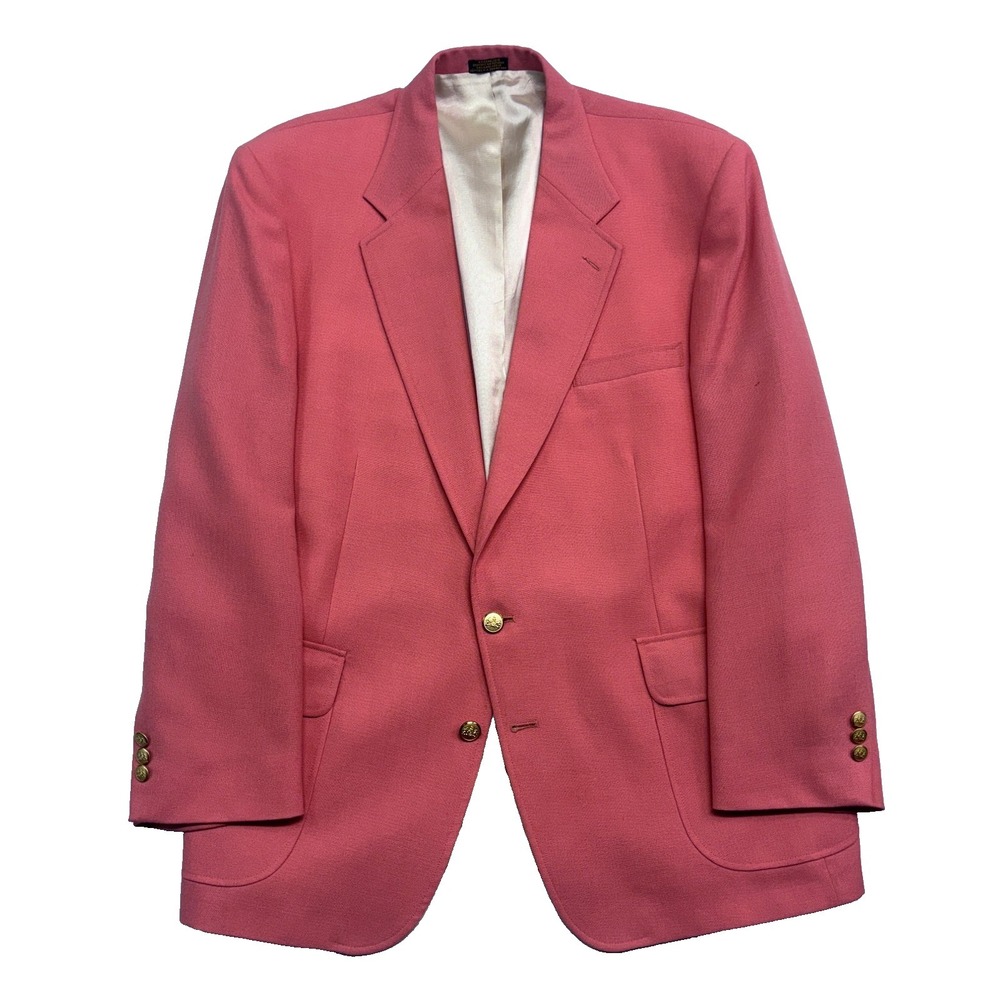 vtg Stafford 46R Pink Hopsack Blazer Jacket Sport Suit Coat Gold Buttons Classic